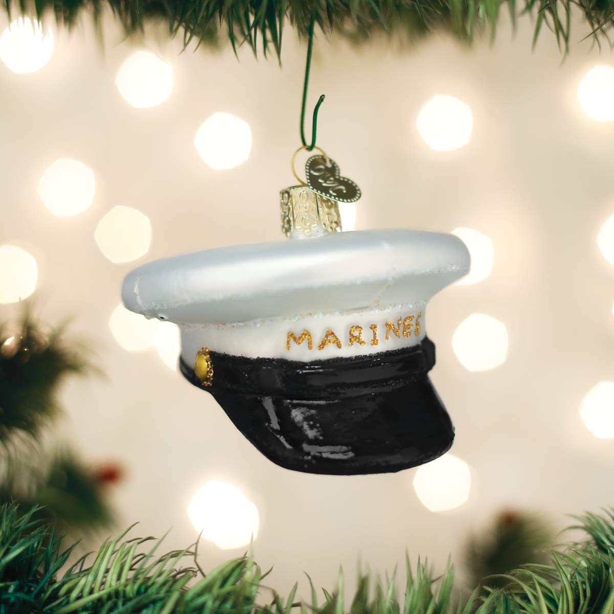 Old World Christmas Marine's Cap Glass Blown Ornament for Christmas Tree, Handcrafted Holiday Decoration, Military Collection