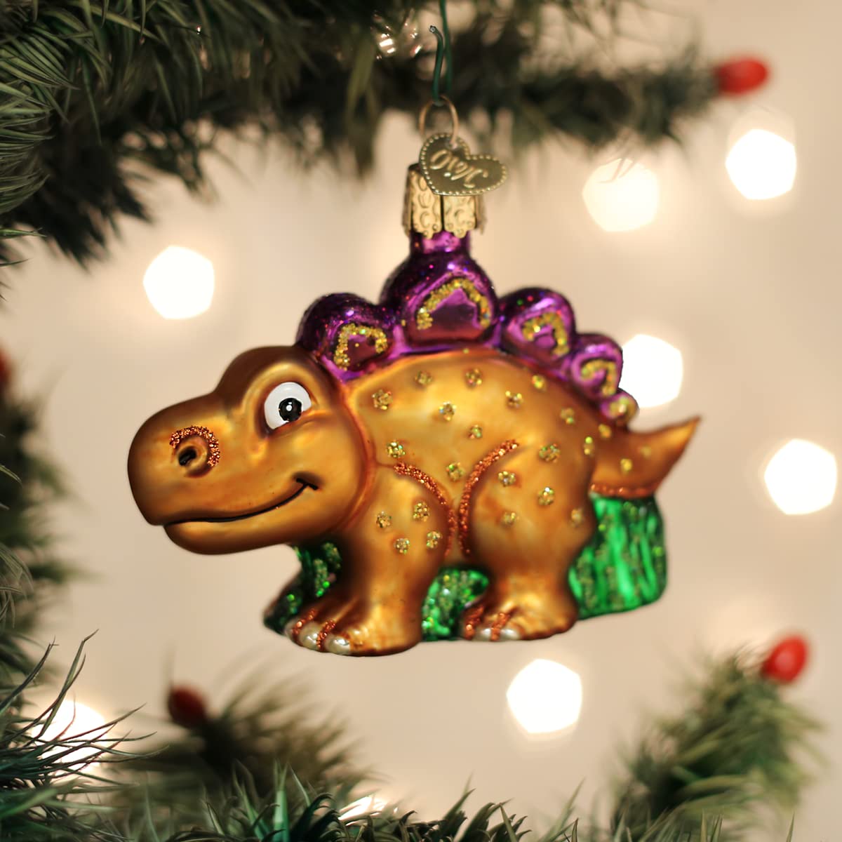 Old World Christmas A-Roarable Stegosaurus Glass Blown Ornament for Christmas Tree, Handcrafted Holiday Decoration, Dino Collection