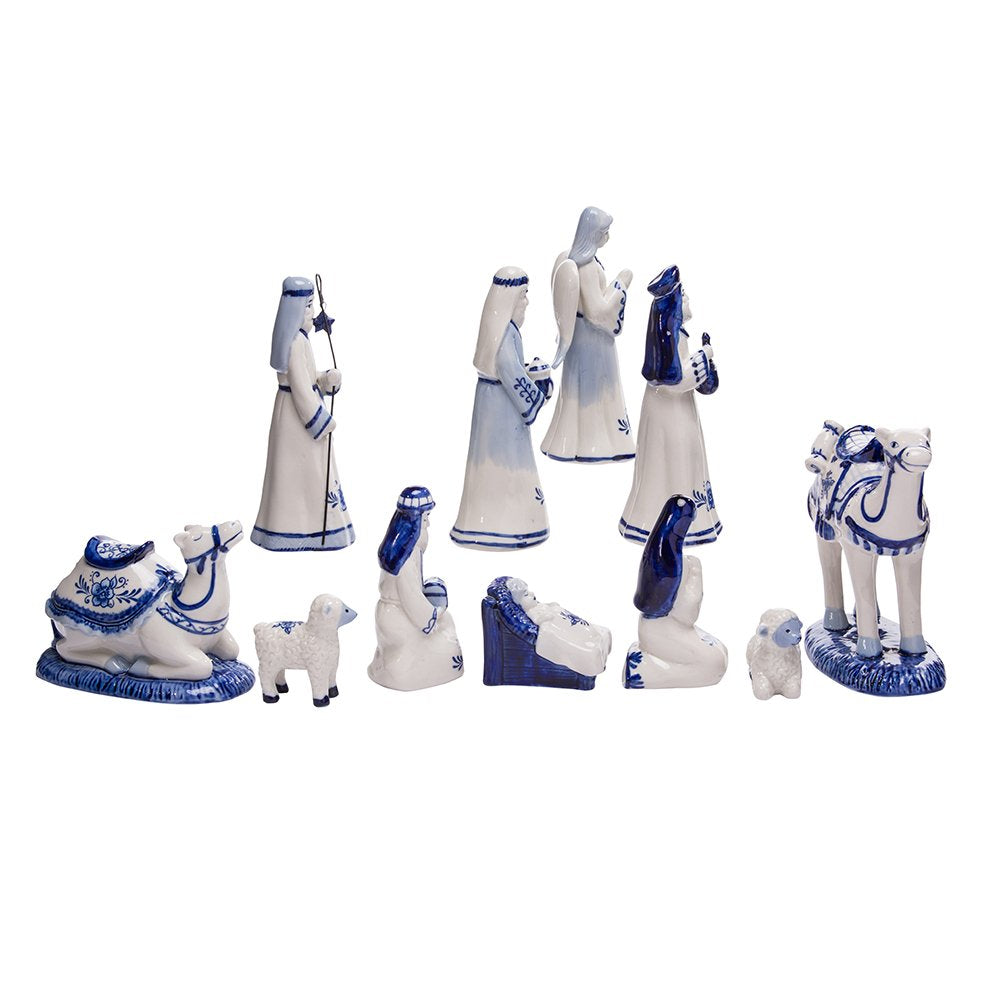 Kurt S. Adler Kurt Adler 1.97 6.7-Inch Porcelain Delft Blue 11-Piece Nativity Set