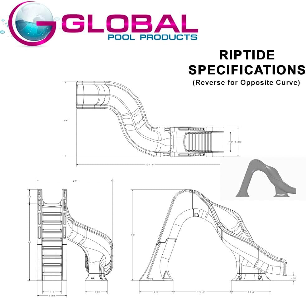 Global Pool Products RIP Tide - Deck Mounted Inground Swimming Pool Water Slide Right Curve Turn