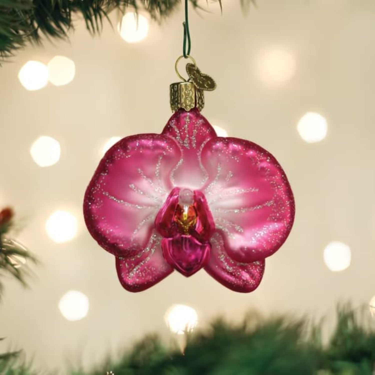 Old World Christmas Orchid Glass Blown Ornament for Christmas Tree, Handcrafted Holiday Decoration, Garden Collection