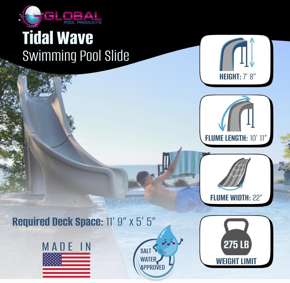 Global Pool Products Tidal Wave - Deck Mounted Inground Swimming Pool Water Slide Right Curve Turn
