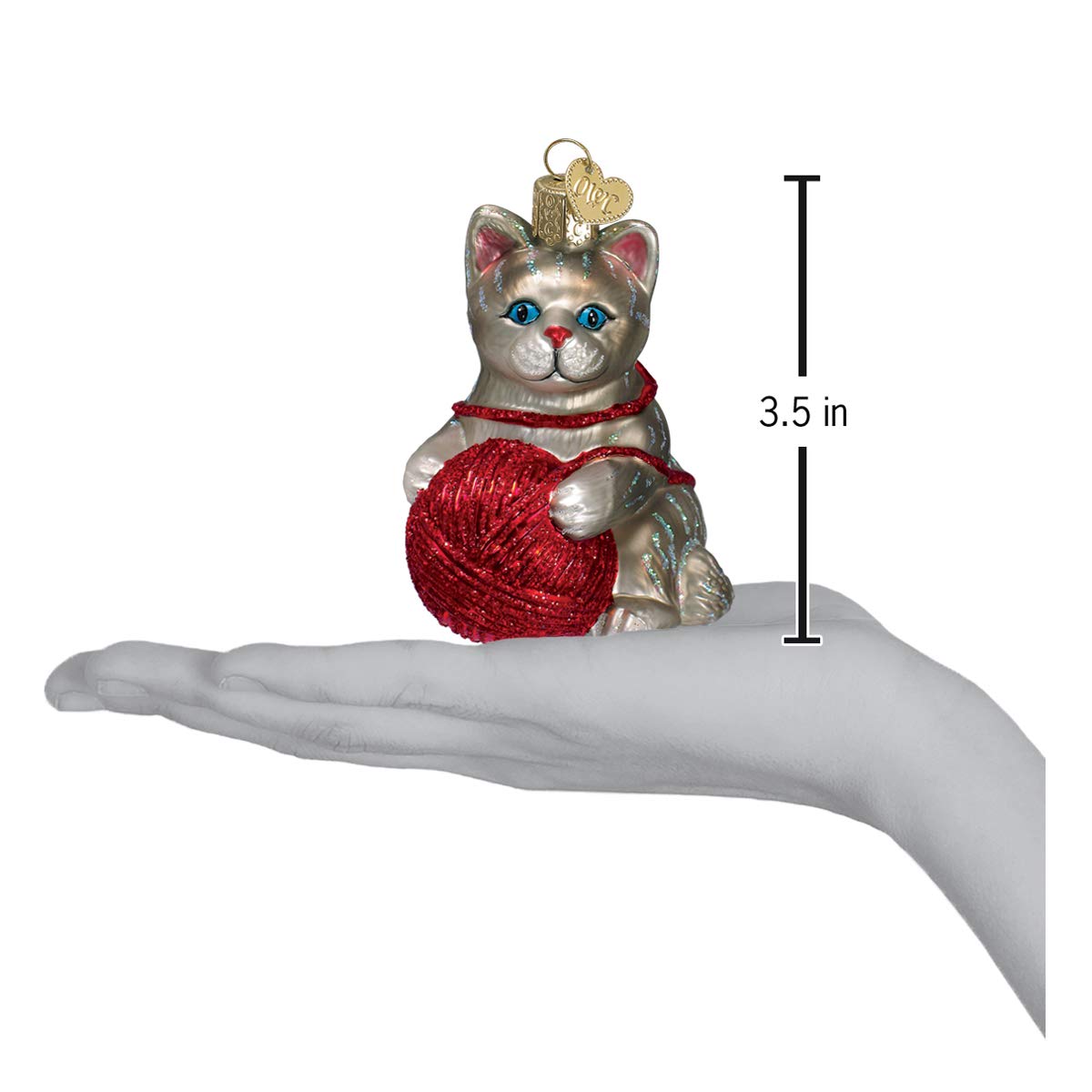 Old World Christmas Ornaments Grey/Red Playful Kitten Glass Blown Ornaments for Christmas Tree