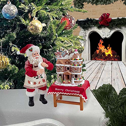 Kurt Adler 10.5-Inch Battery-Operated Fabriche Santa Decorating LED Gingerbread House Table Piece (JEL1203)