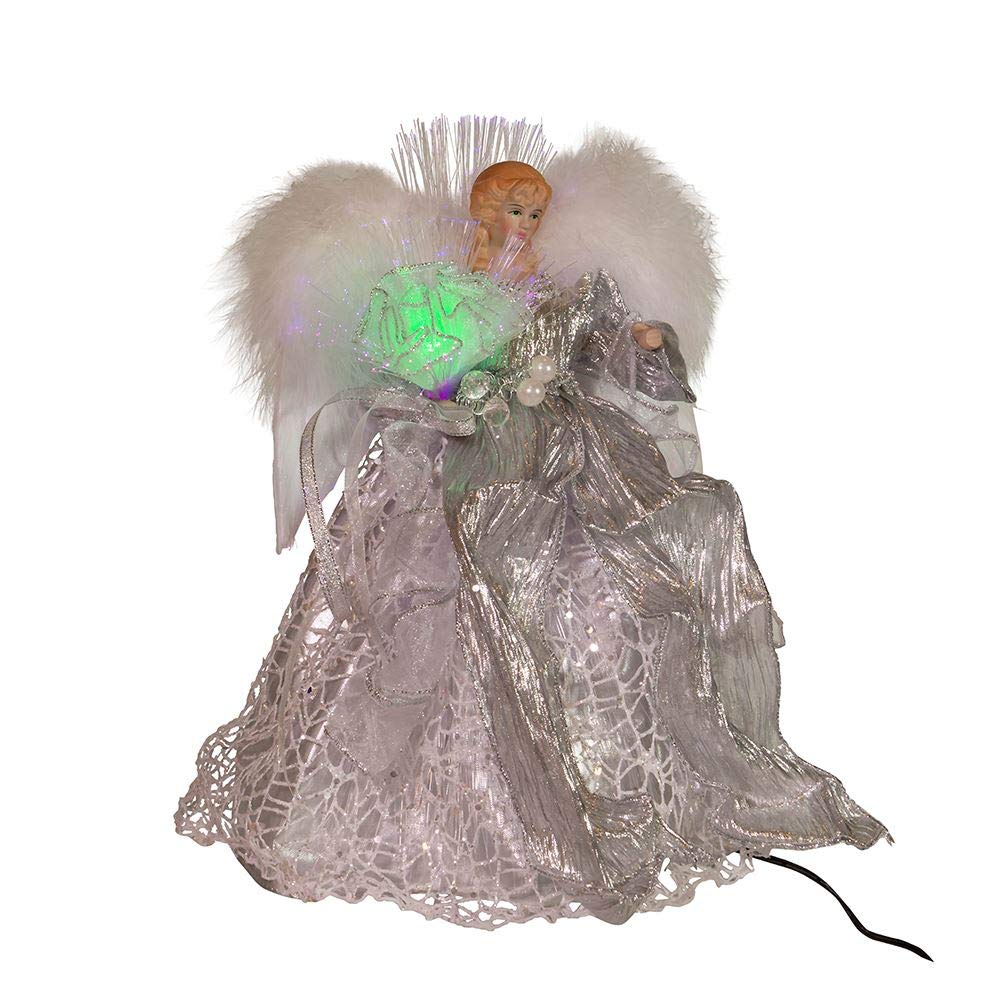 Kurt S. Adler Kurt Adler 12-Inch CUL Fiber Optic LED Silver Angel Treetop Tree Topper, Multi