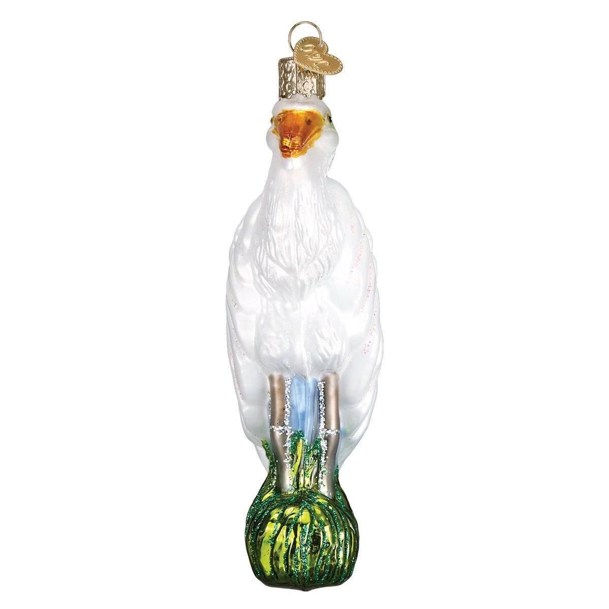 Old World Christmas Bird Watcher Collection Glass Blown Ornaments for Christmas Tree Egret, Great Egret 16116