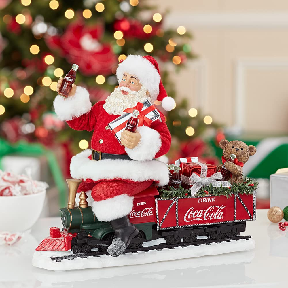 Kurt Adler 13.25 Inch Coca-Cola Battery-Operated Santa Train with LED Garland, Red, CC5171