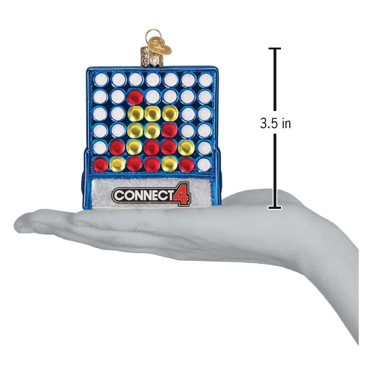 Old World Christmas Connect 4 Glass Blown Ornament for Christmas Tree, Handcrafted Holiday Decoration, Hasbro Games Collection