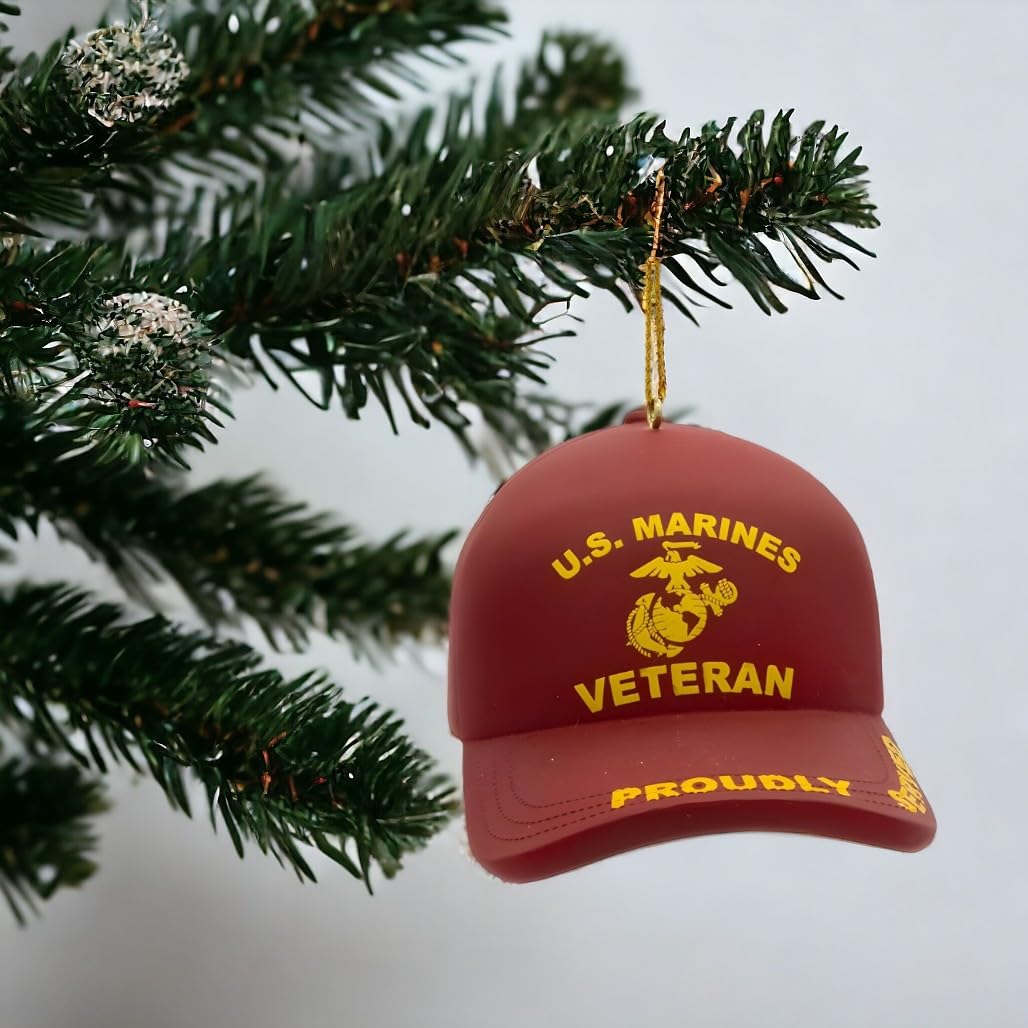 Kurt Adler U.S. Marine Veteran Cap Ornament, 3.5 Inch, Resin, Red with Gold Emblem, Patriotic Military Tribute Decor, MC2243