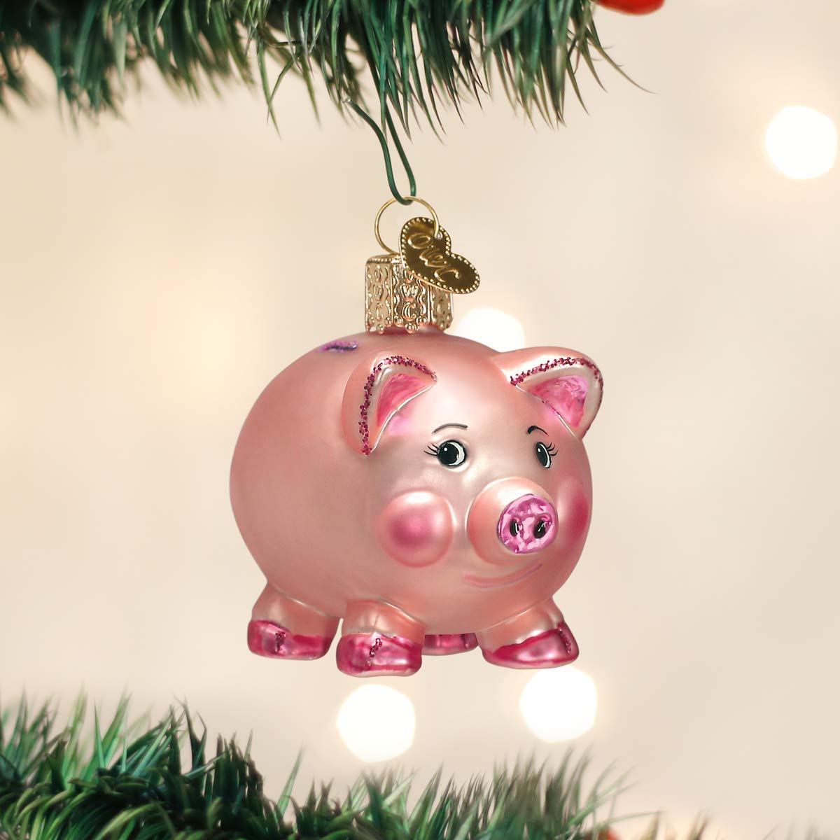 Old World Christmas Piggy Bank Glass Blown Ornament for Christmas Tree, Handcrafted Holiday Decoration, Pig Collection