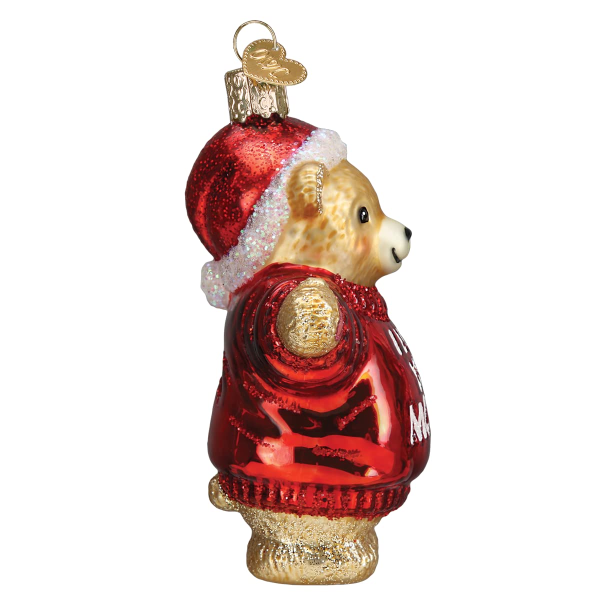 Old World Christmas I Love You More Bear Glass Blown Ornament for Christmas Tree, Handcrafted Holiday Decoration, Valentines Day Collection