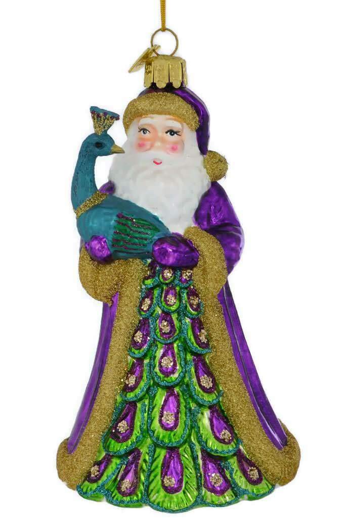 Noble Gems Santa with Peacock Glass Christmas Tree Ornament NB1488