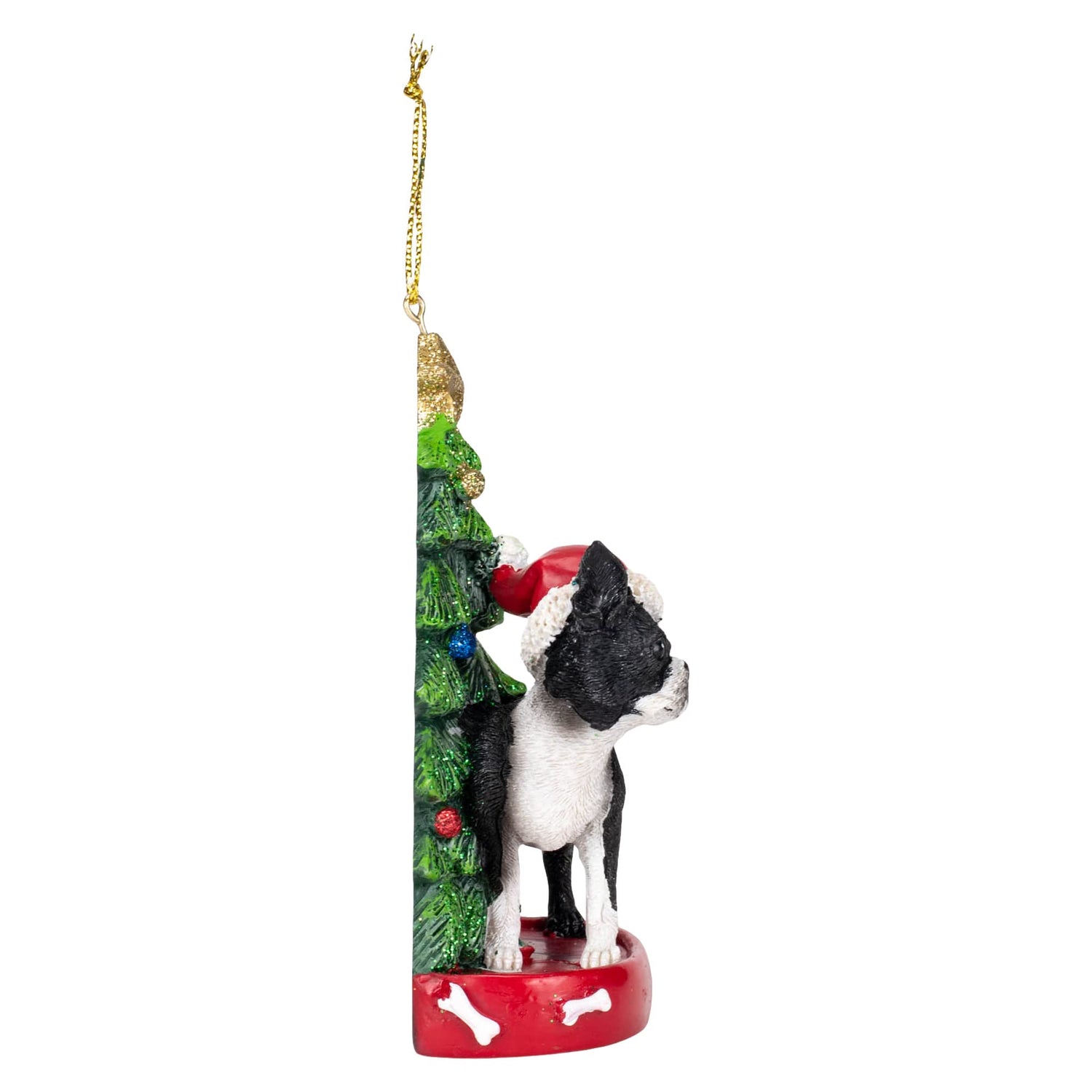 Kurt S. Adler Boston Terrier Wearing Santa Hat with Resin Christmas Tree Ornament C7615BT New
