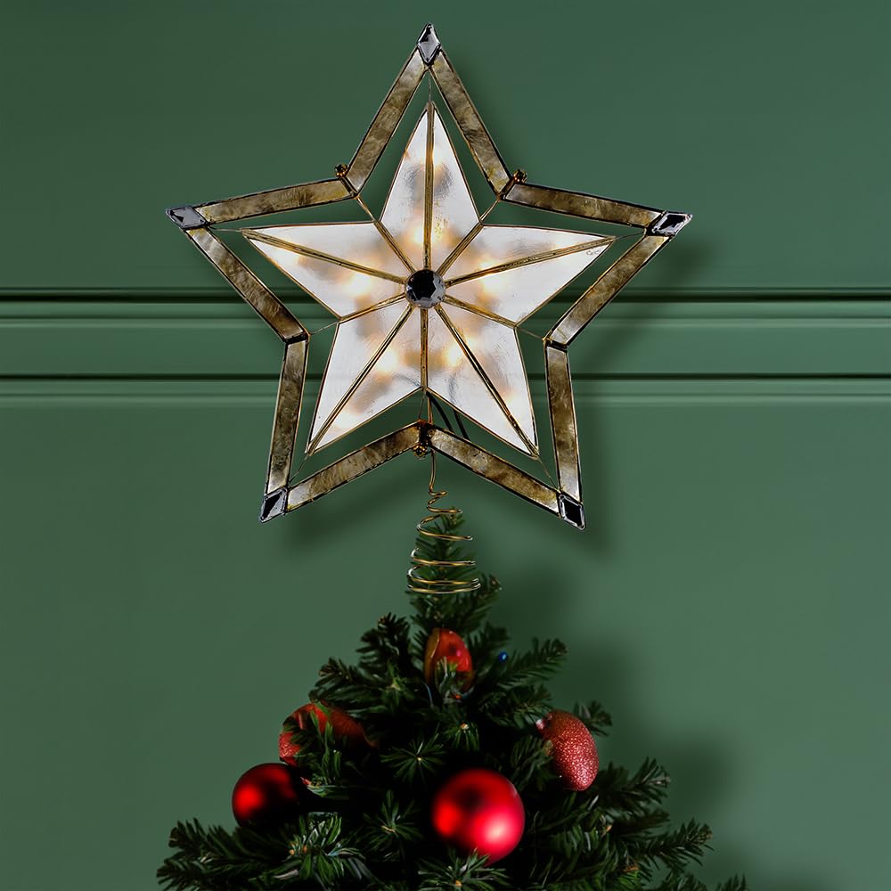 Kurt S. Adler Kurt Adler Light 10 5 Point Large Star with Smoke Capiz 2-Inch Thick Gold Paint Finish Treetop