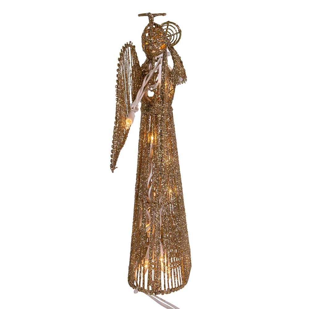 12-Inch 20 Light Incandescent Gold Glitter Angel Tree Topper