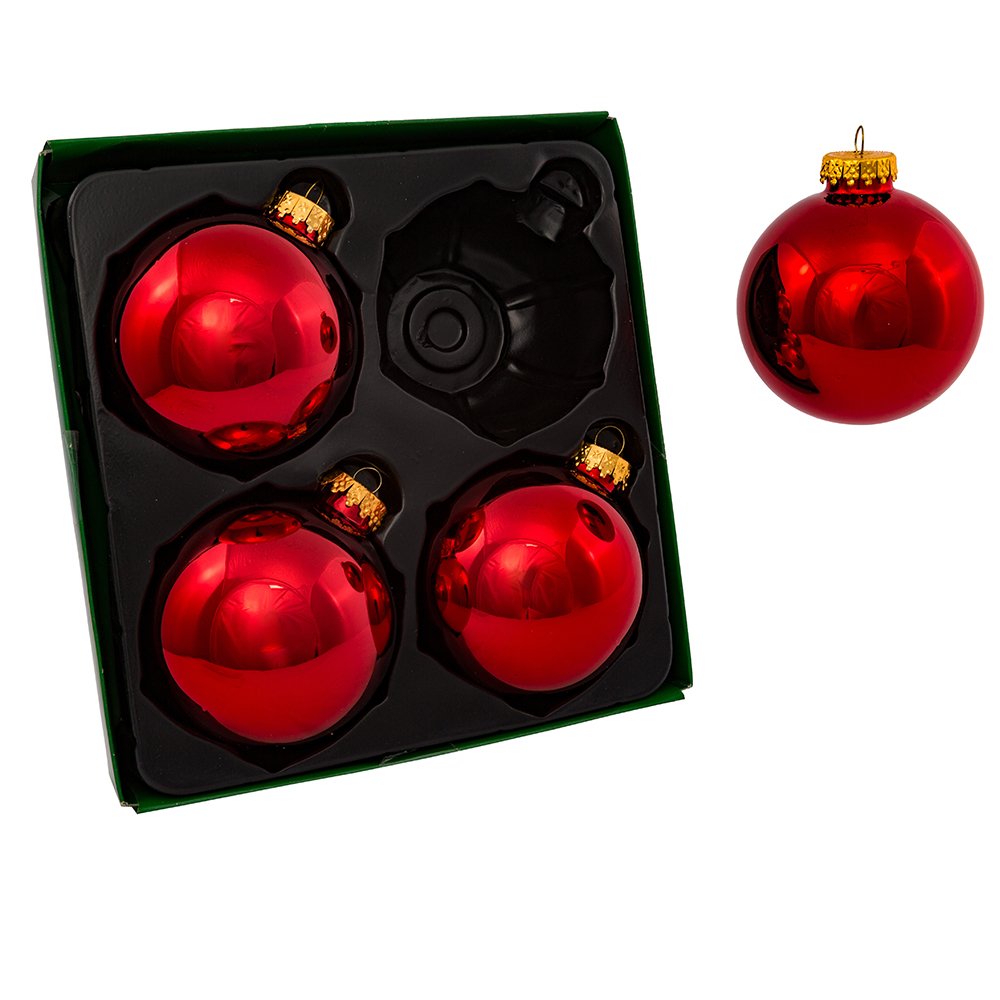 Kurt Adler 80mm Shiny Red Glass Ball Ornaments, 4-Piece Box Set Christmas