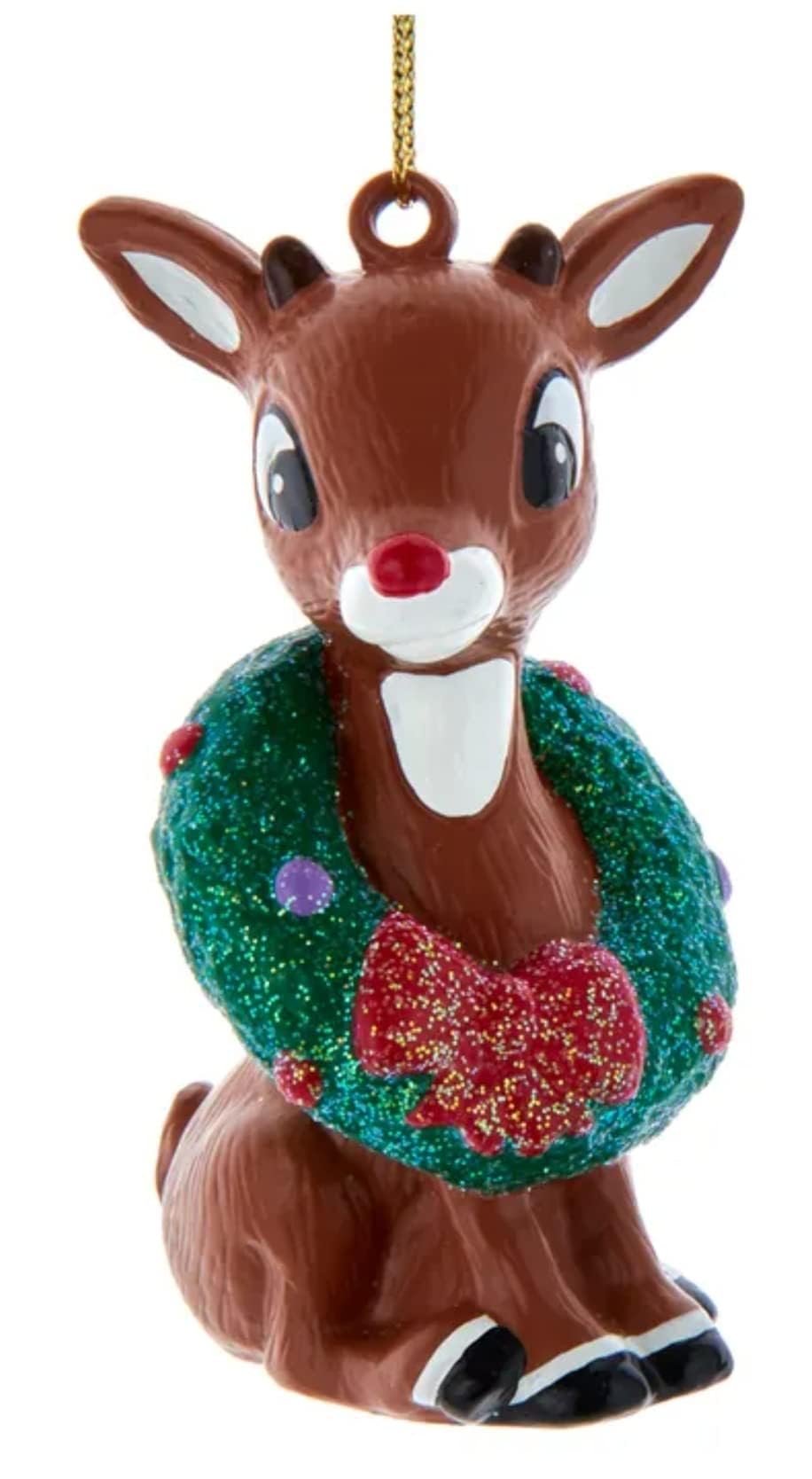 Kurt Adler Rudolph The Red Nose Reindeer with Wreath Ornament 3 Inch Multicolor