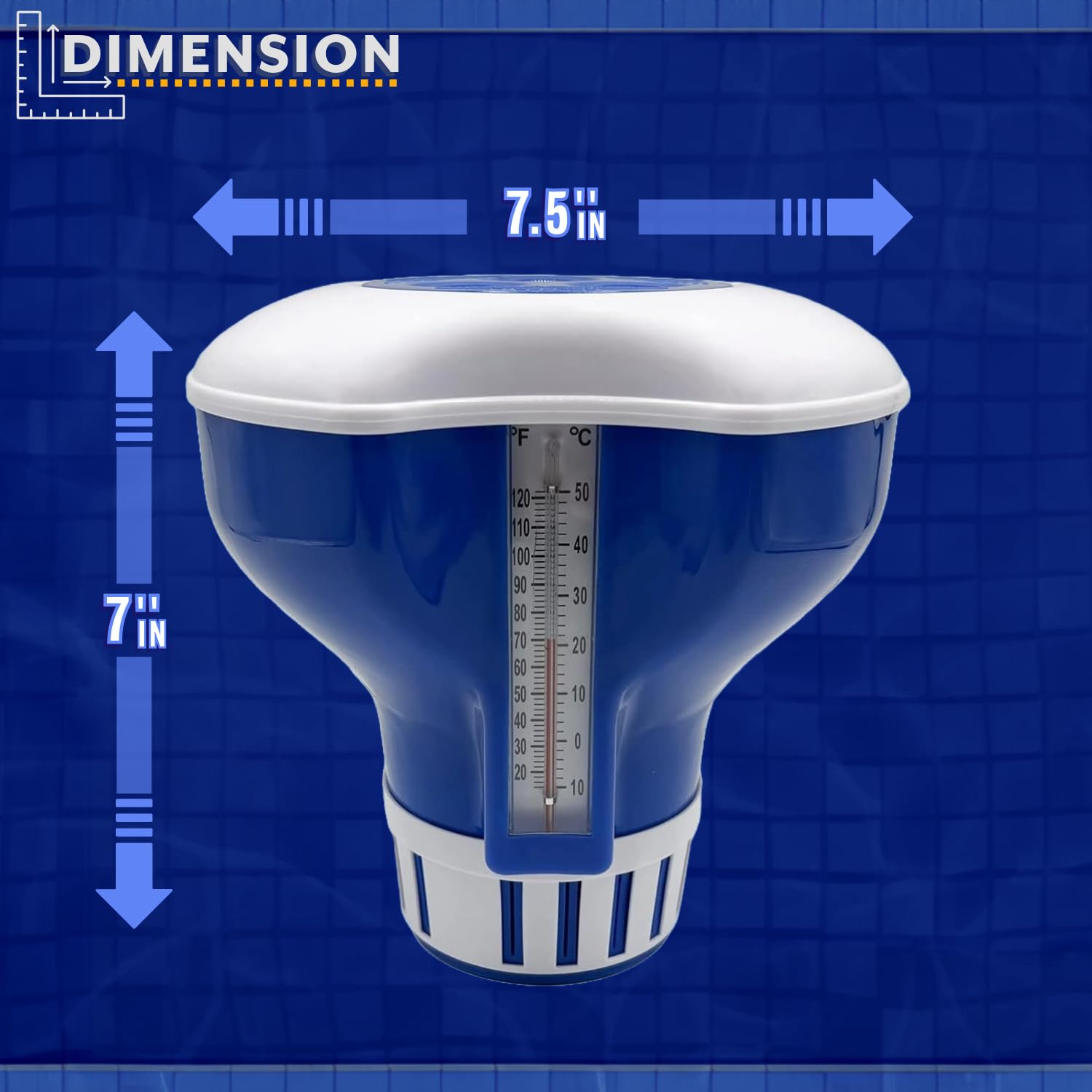 Poolzilla Chlorine Feeder with Built-in Thermometer | Adjustable Collar | Holds Chlorine Tablets up to 3”