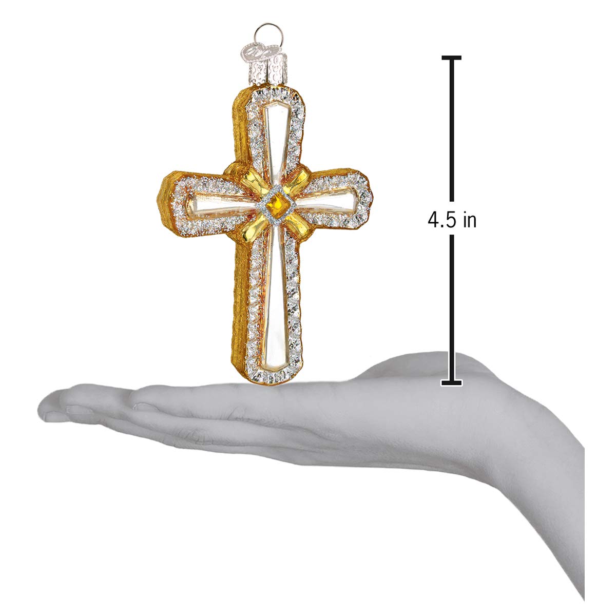 Old World Christmas Holy Cross Glass Blown Ornament for Christmas Tree, Handcrafted Holiday Decoration, Religion Collection