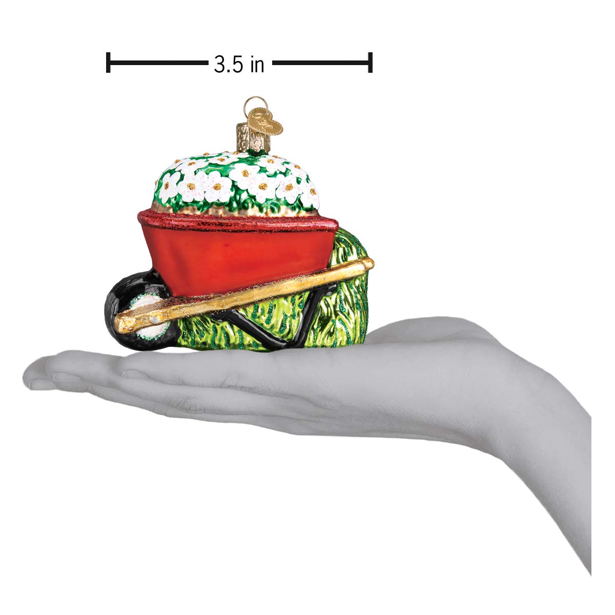 Old World Christmas Wheelbarrow with Flowers Glass Blown Ornament for Christmas Tree, Handcrafted Holiday Decoration, Garden Collection