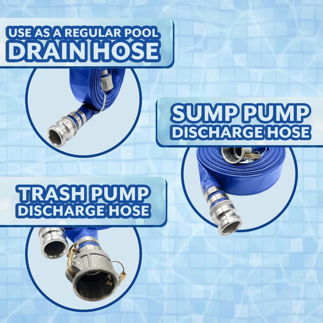 Poolzilla Industrial PVC Backwash Hose with Aluminum Camlock Fittings for 2