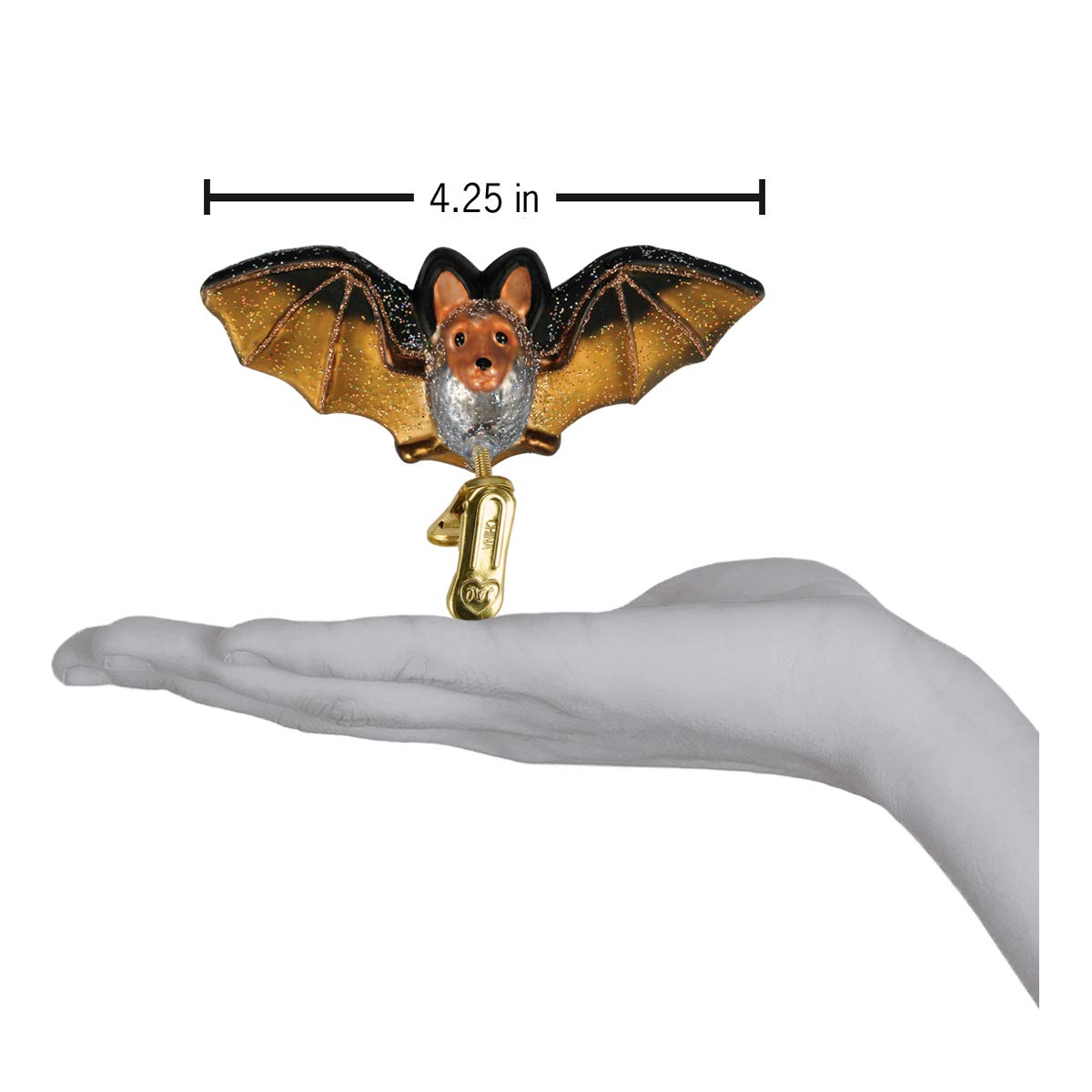 Old World Christmas Clip-On Bat Glass Blown Ornament for Christmas Tree, Handcrafted Holiday Decoration, Halloween Collection