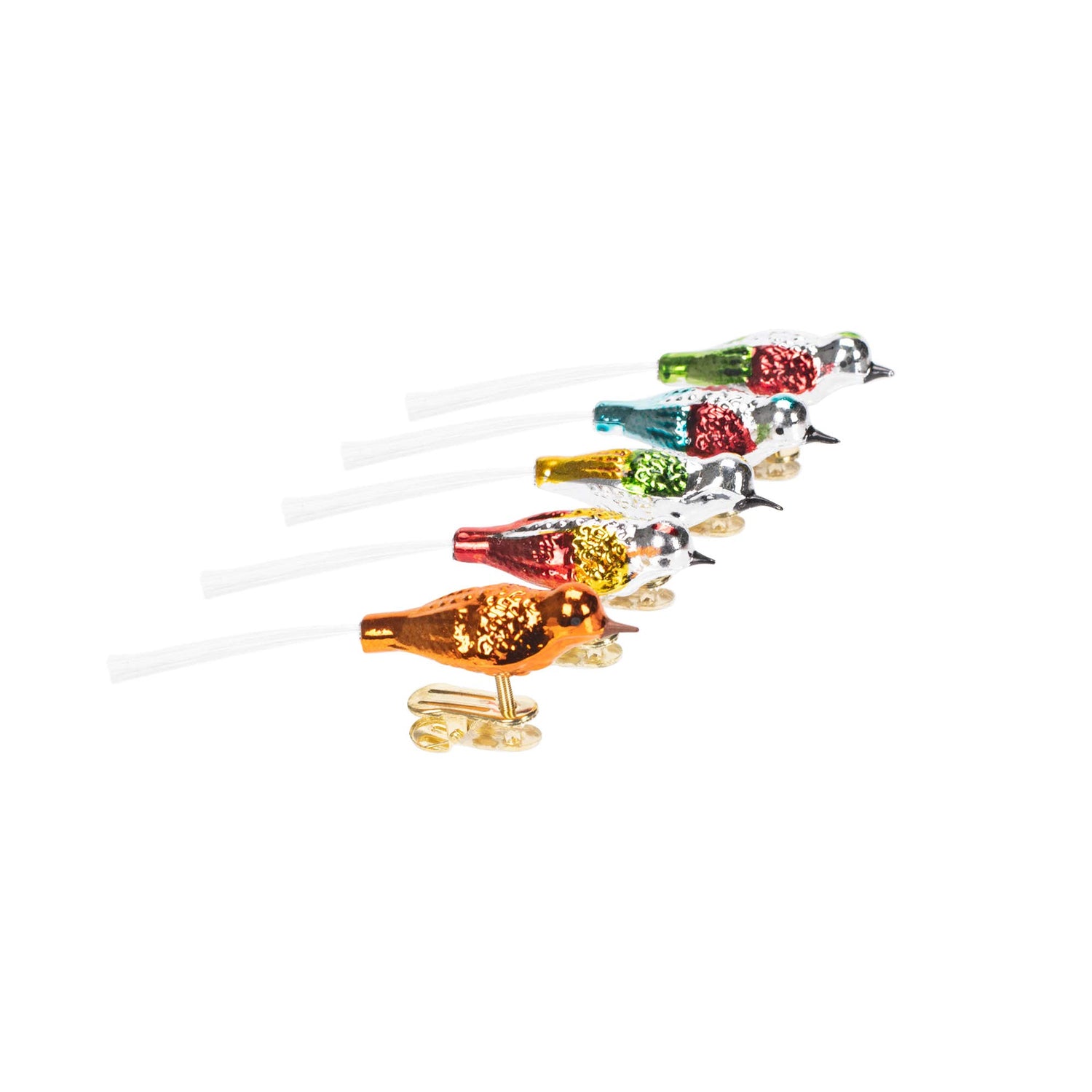 Kurt Adler Early Years Glass Clip-On Bird, 4.5-Inch, Set of 5 Ornaments, 5 Count