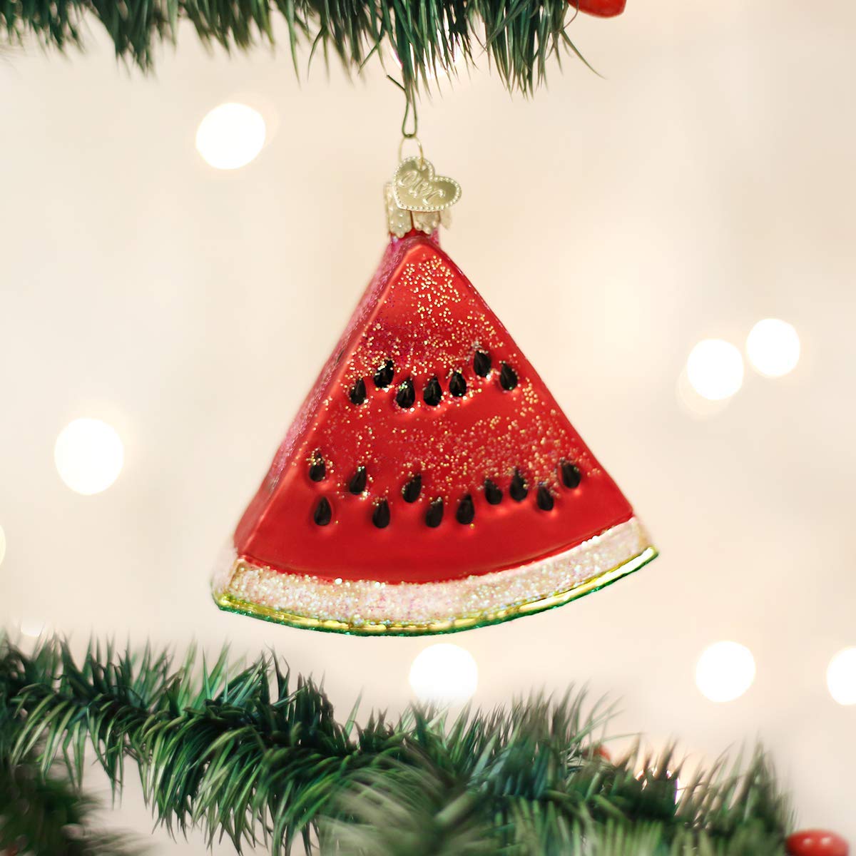 Old World Christmas Watermelon Wedge Glass Blown Ornament for Christmas Tree, Handcrafted Holiday Decoration, Fruit Collection