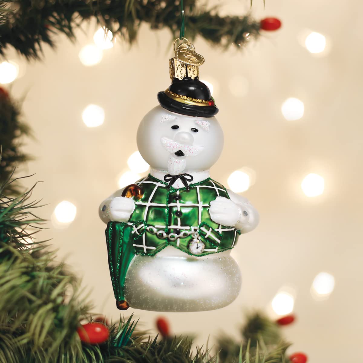 Old World Christmas Sam The Snowman Glass Blown Ornament for Christmas Tree, Handcrafted Holiday Decoration, Rudolph Collection