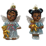Kurt Adler Set of 2 Noble Gems 4" African American Angel Glass Christmas Ornament NB1507