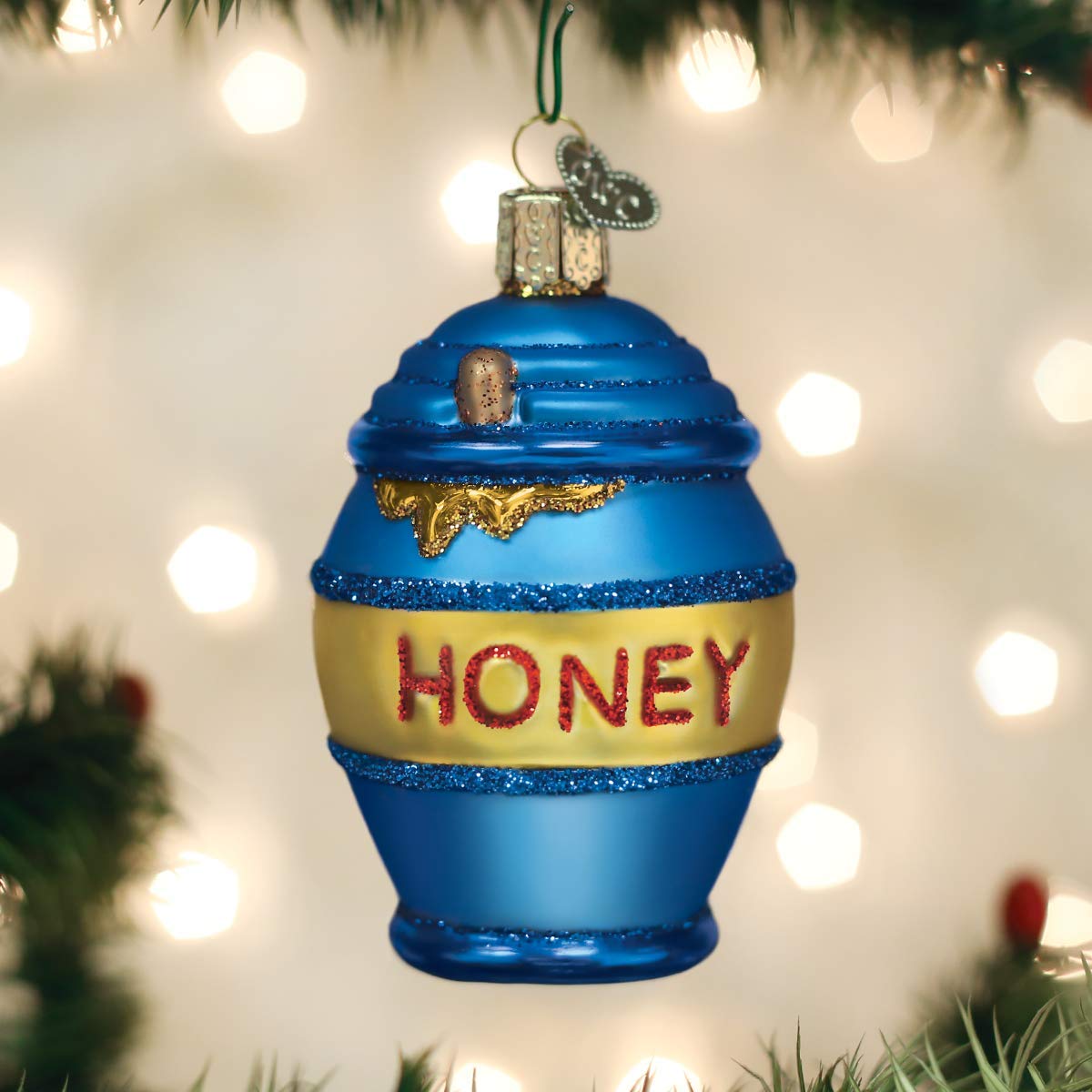 Old World Christmas Honey Pot Glass Blown Ornament for Christmas Tree, Handcrafted Holiday Decoration, Bee Collection