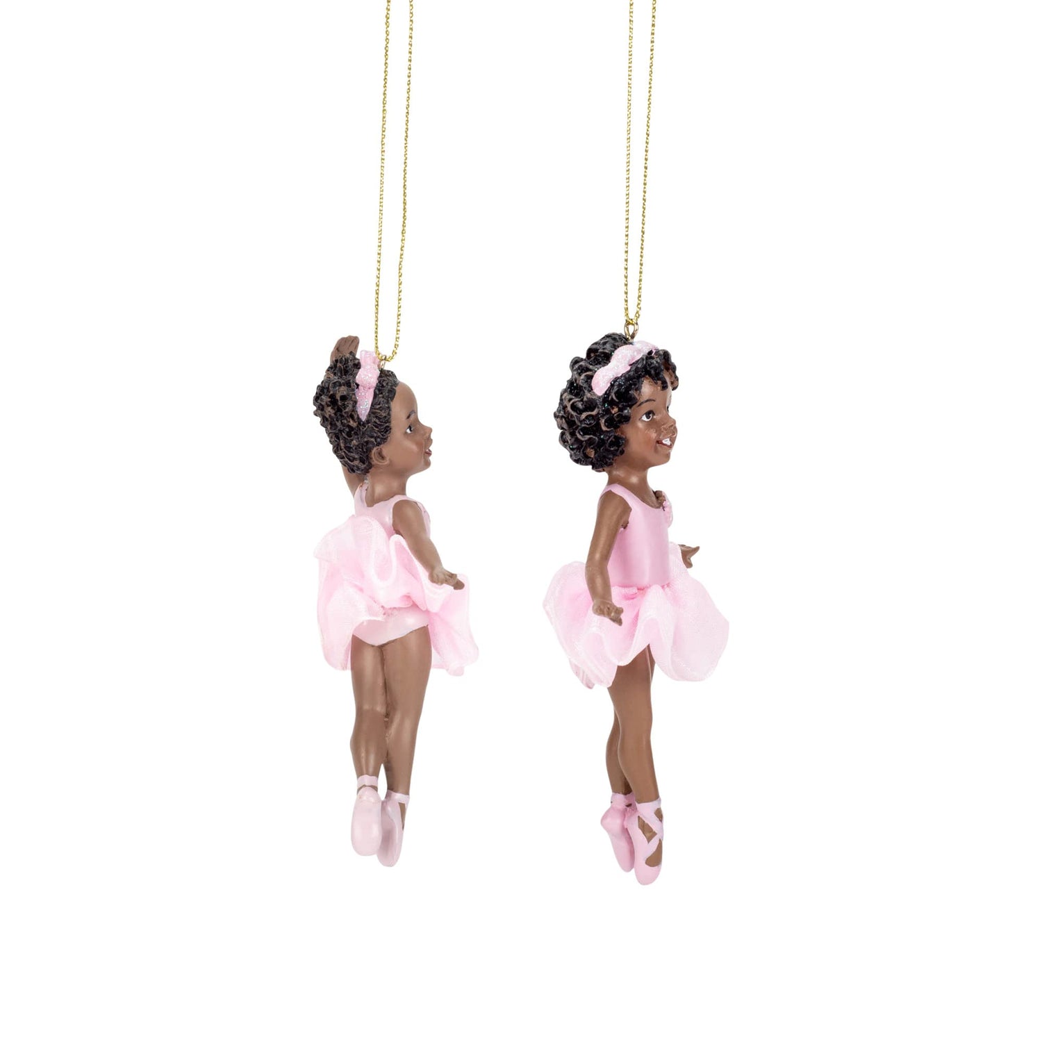 Kurt Adler 2 pc Set - Black Ballerina Girl on Toes Ornament 4 3/8 in