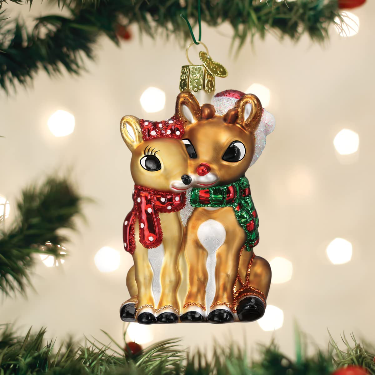 Old World Christmas Rudolph and Clarice Glass Blown Ornament for Christmas Tree, Handcrafted Holiday Decoration, Rudolph Collection
