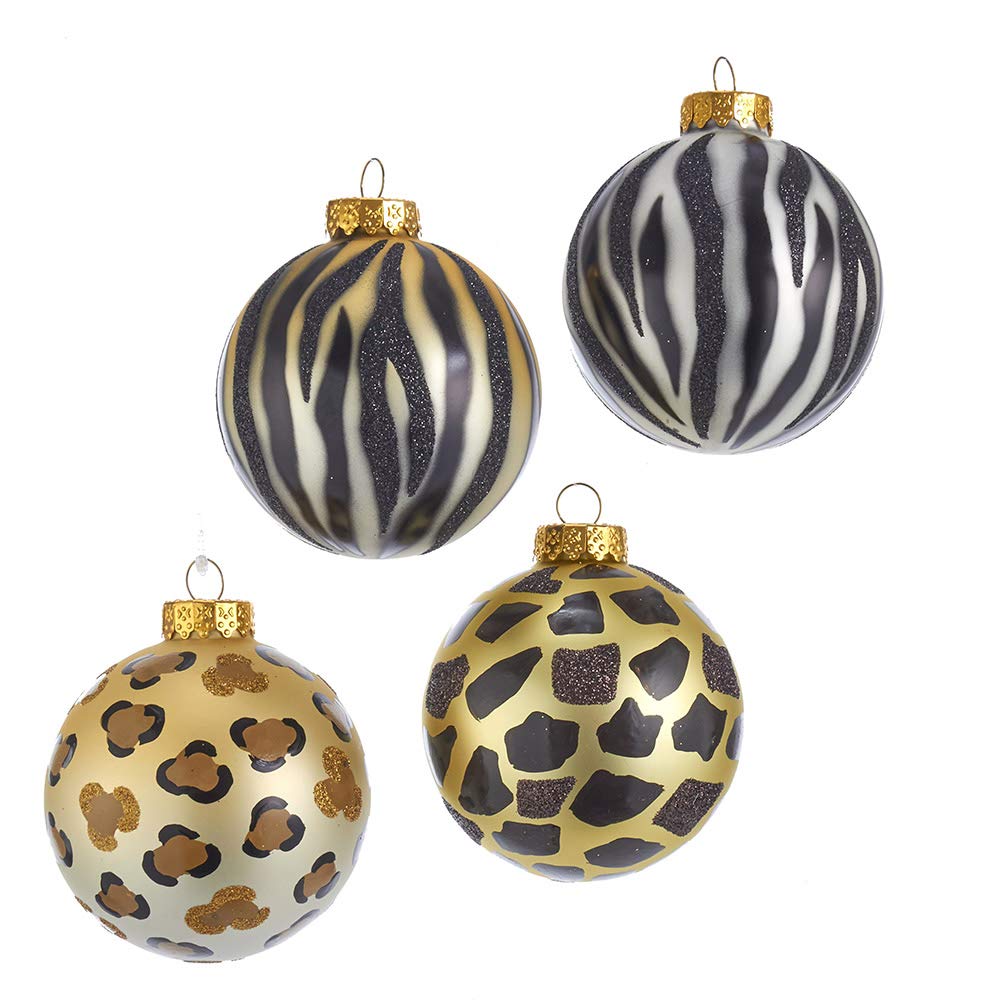 Kurt S. Adler Kurt Adler 80MM Gold, Silver and Black Animal Glass Ball, 6 Piece Box Ornament, Multi, 6 Count