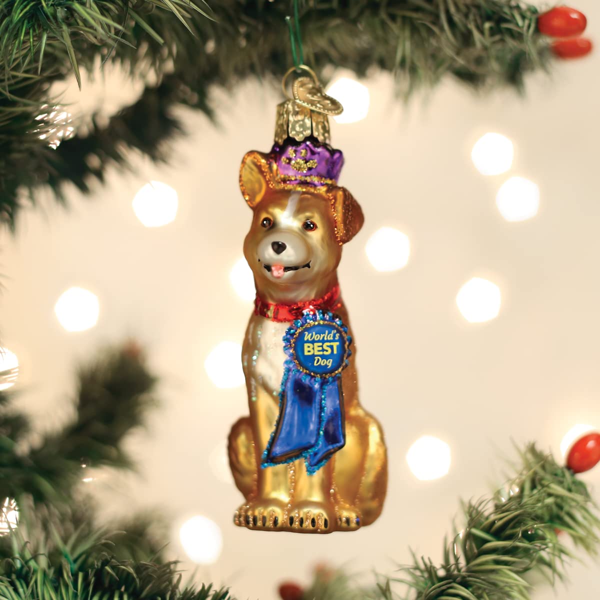 Old World Christmas World's Best Dog Glass Blown Ornament for Christmas Tree