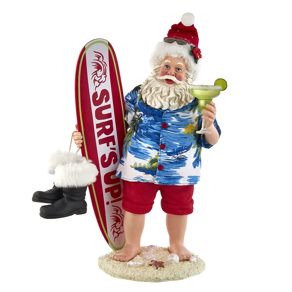 Kurt S. Adler 11-Inch Fabrich‚ Santa with Surfboard and Drink