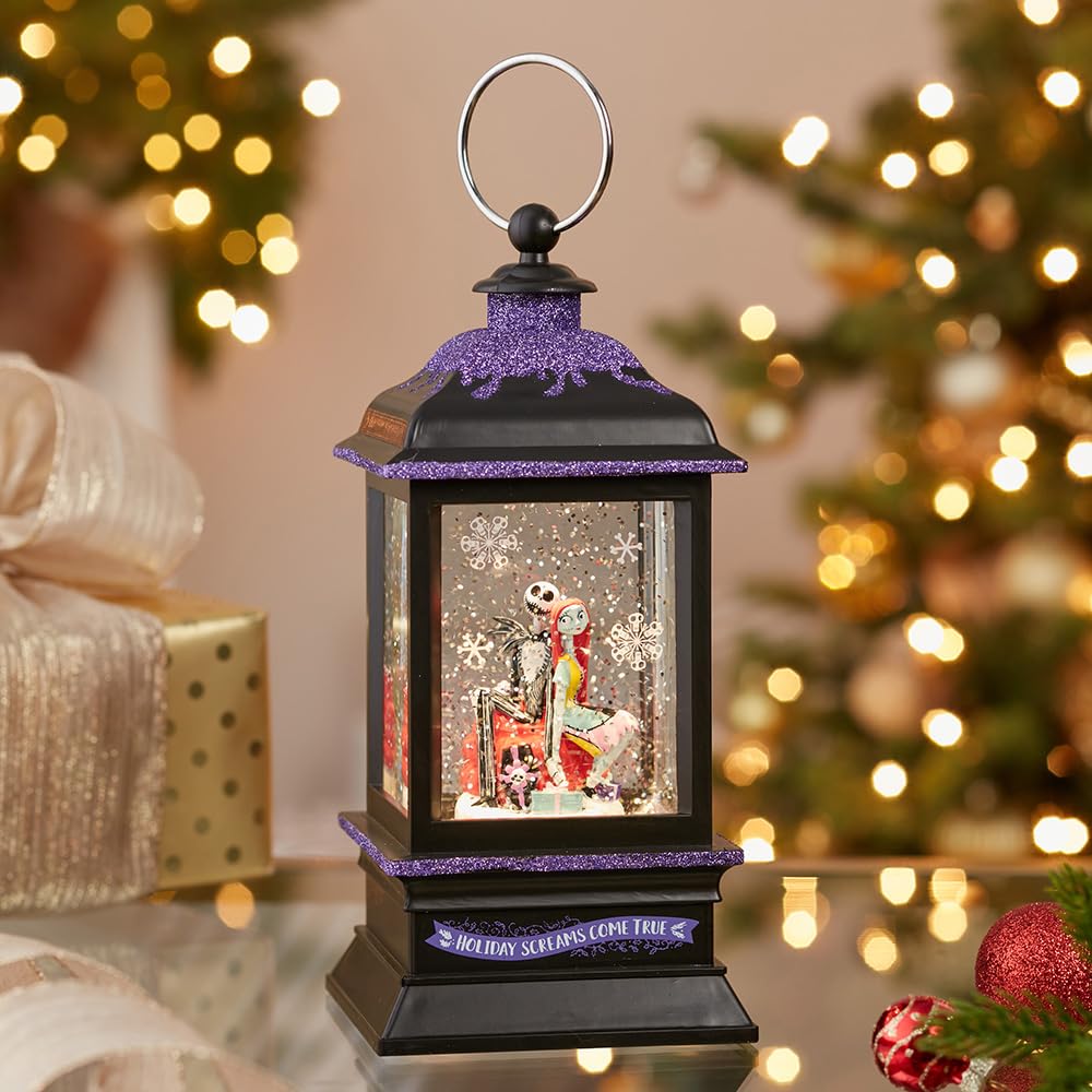Disney Kurt Adler 9-Inch Battery-Operated Nightmare Before Christmas Jack and Sally Spinning Musical Light-Up Lantern