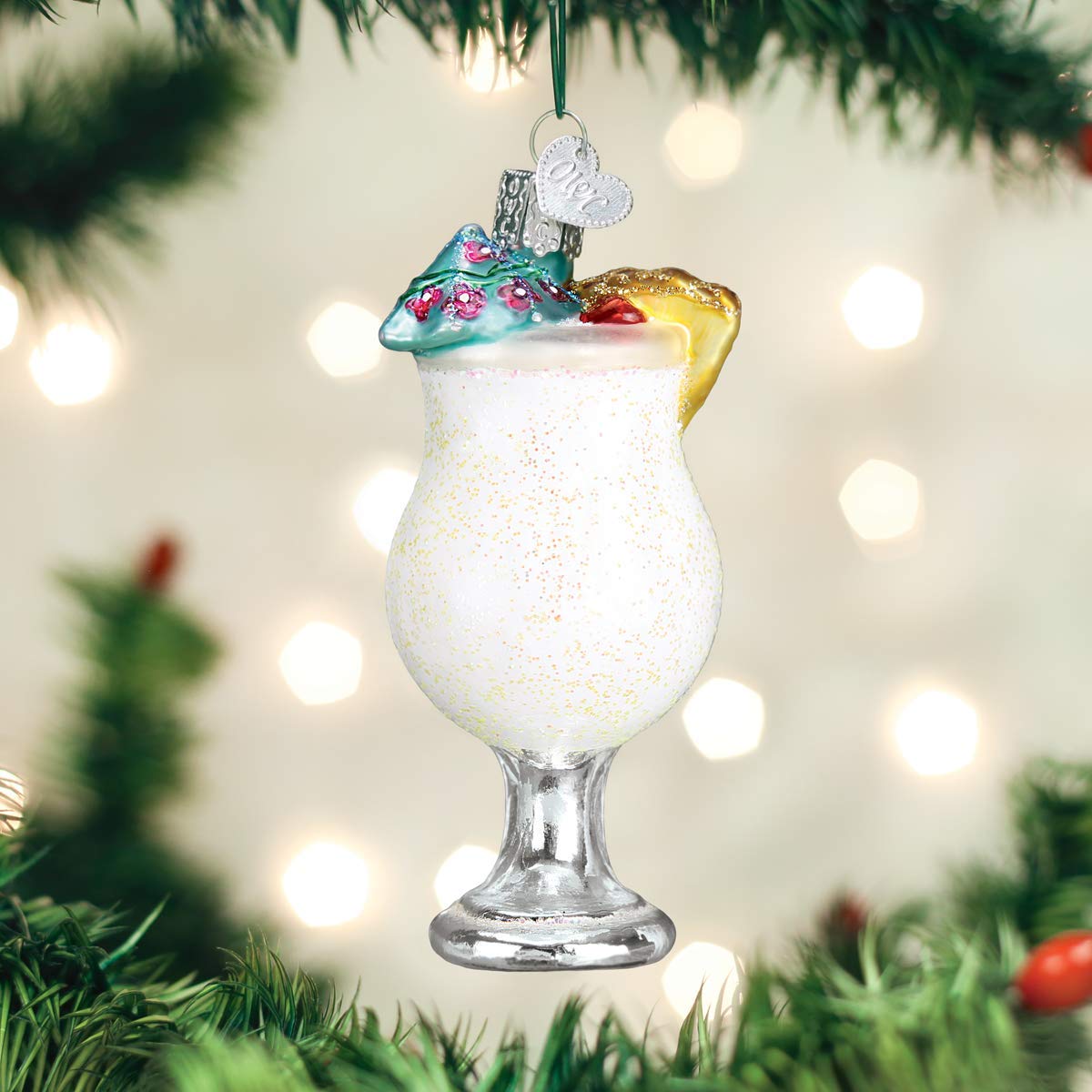 Old World Christmas Piña Colada Glass Blown Ornament for Christmas Tree, Handcrafted Holiday Decoration, Adult Beverages Collection