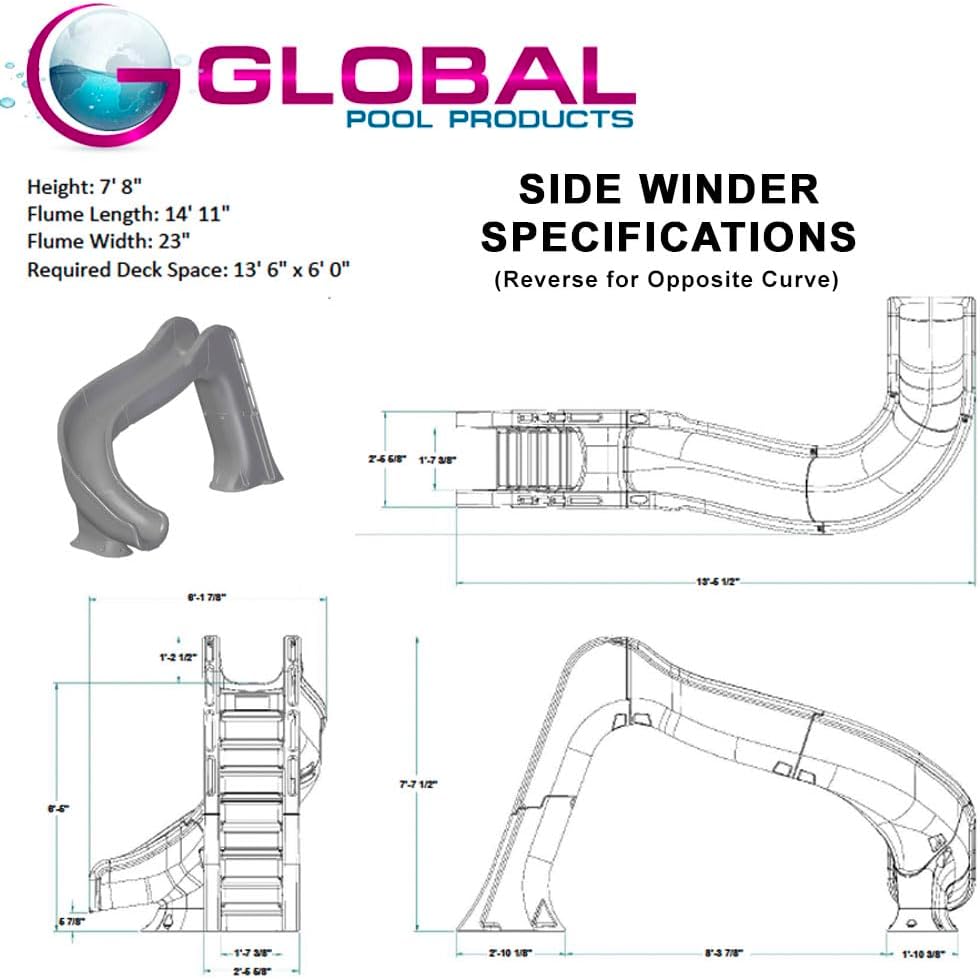 Global Pool Products Side Winder - Deck Mounted Inground Swimming Pool Water Slide Right Curve Turn