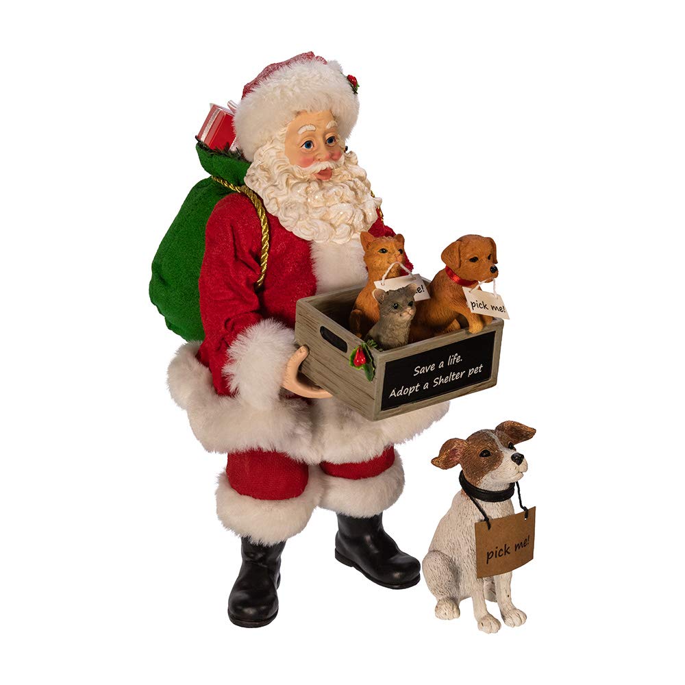 Kurt Adler 10.5-Inch Fabrich‚? Adopt-a-Pet Santa with Dog, 2 Piece Set