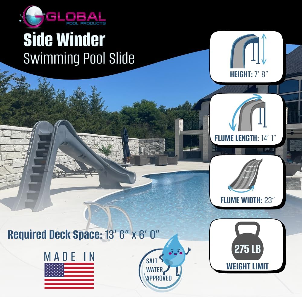 Global Pool Products Side Winder - Deck Mounted Inground Swimming Pool Water Slide Left Curve Turn