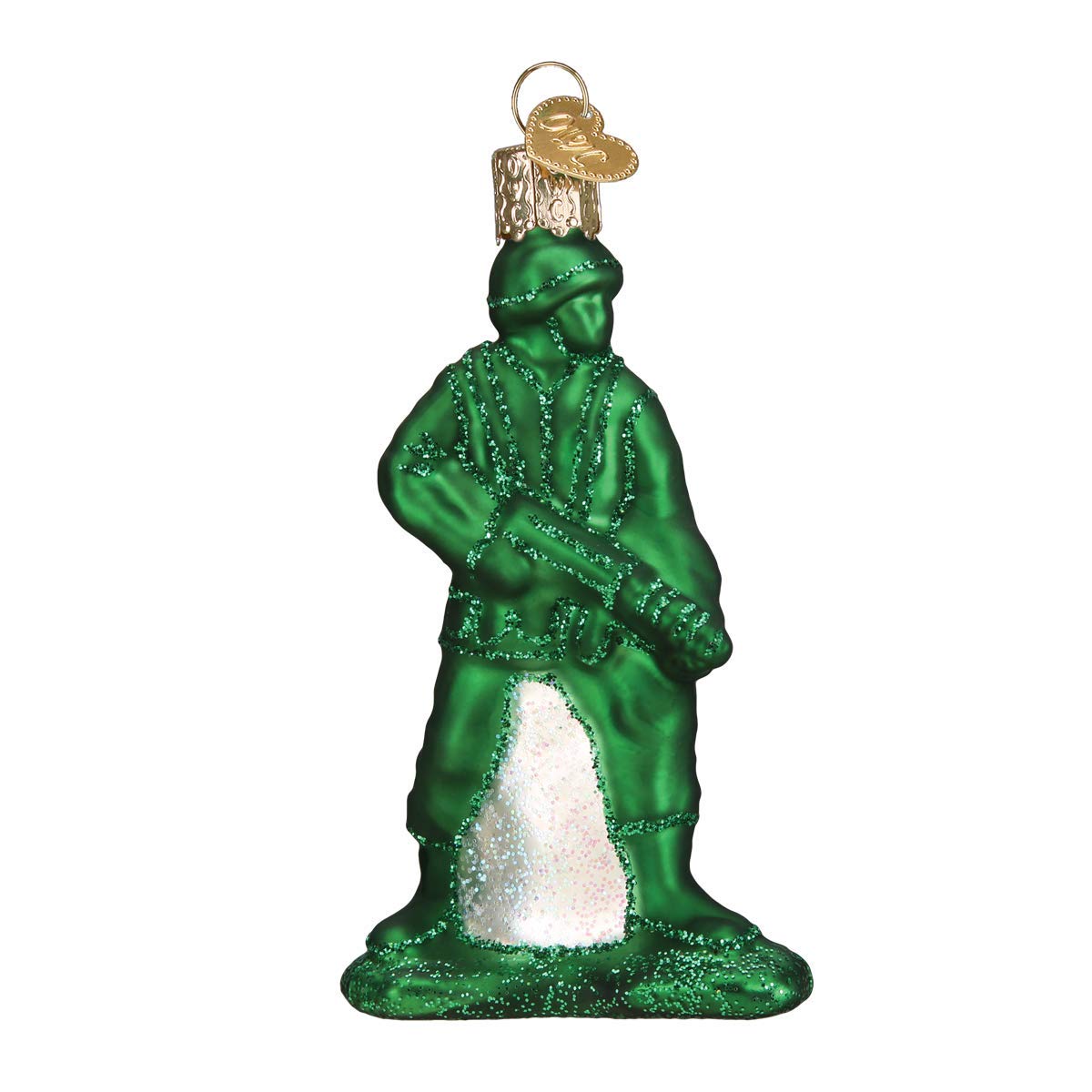 Old World Christmas Green Army Man Toy Glass Blown Ornament for Christmas Tree, Handcrafted Holiday Decoration, Toy Story Collection