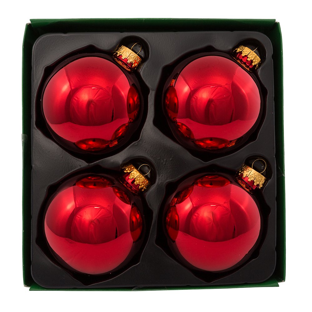 Kurt Adler 80mm Shiny Red Glass Ball Ornaments, 4-Piece Box Set Christmas