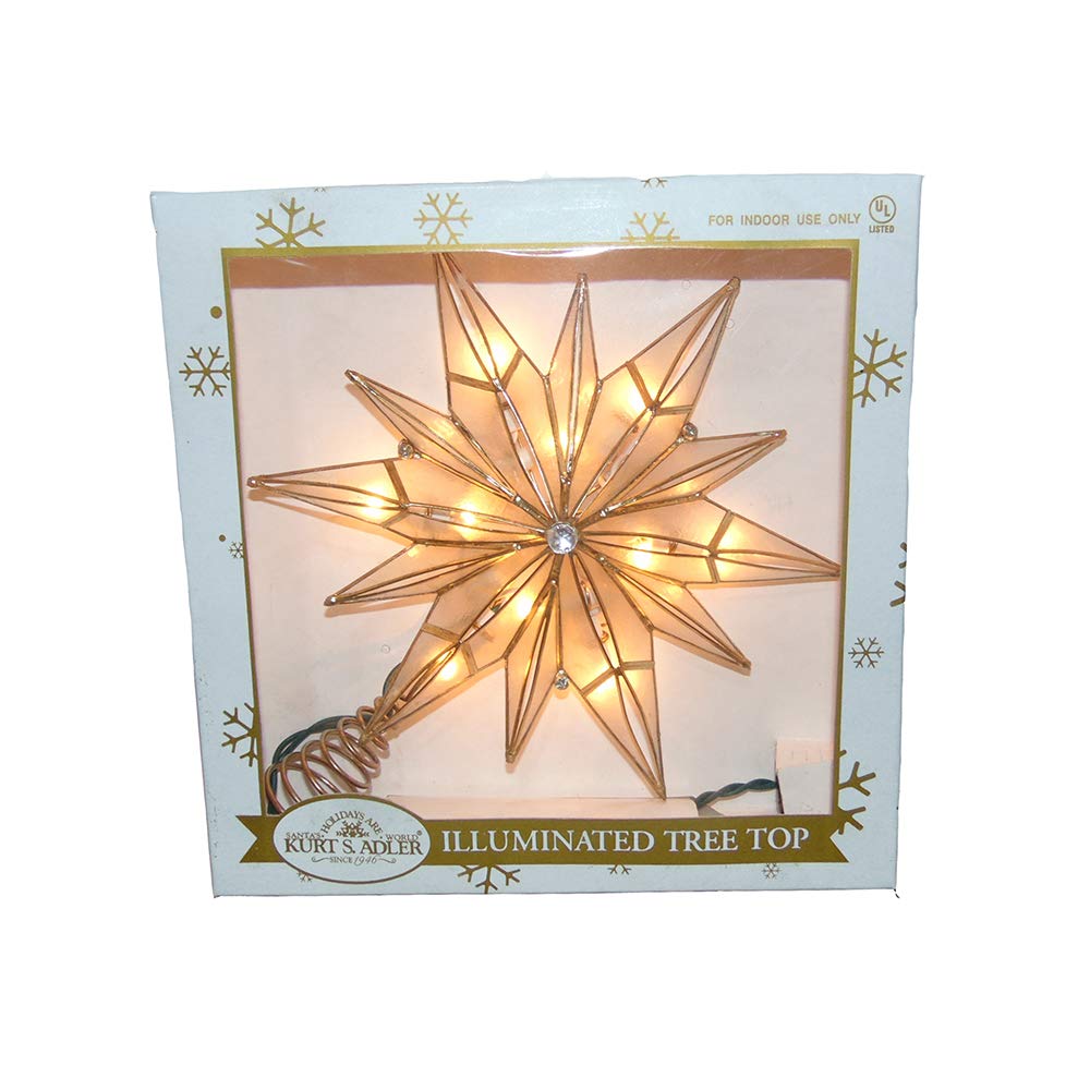 Kurt S. Adler Kurt Adler 10-Light 12-Point Capiz Star and Center Gem Treetop, 10.24in, Gold, White