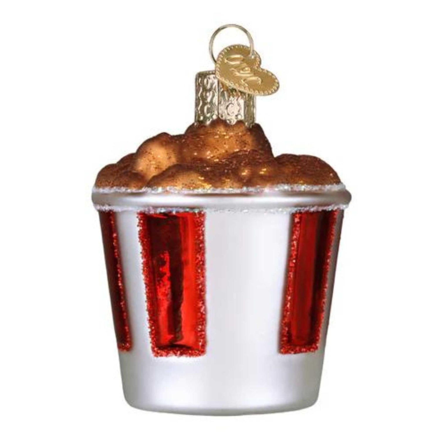 Old World Christmas KFC Bucket of Chicken Glass Blown Ornament for Christmas Tree, Handcrafted Holiday Decoration, Fast Food Collection