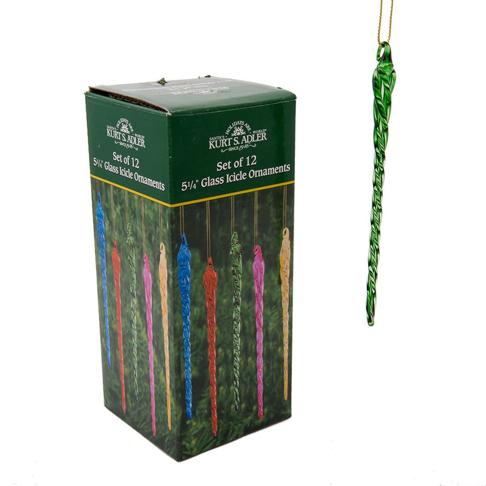 Kurt Adler 5.25-Inch Glass Multicolored Icicle Ornament 12 Piece Box Set