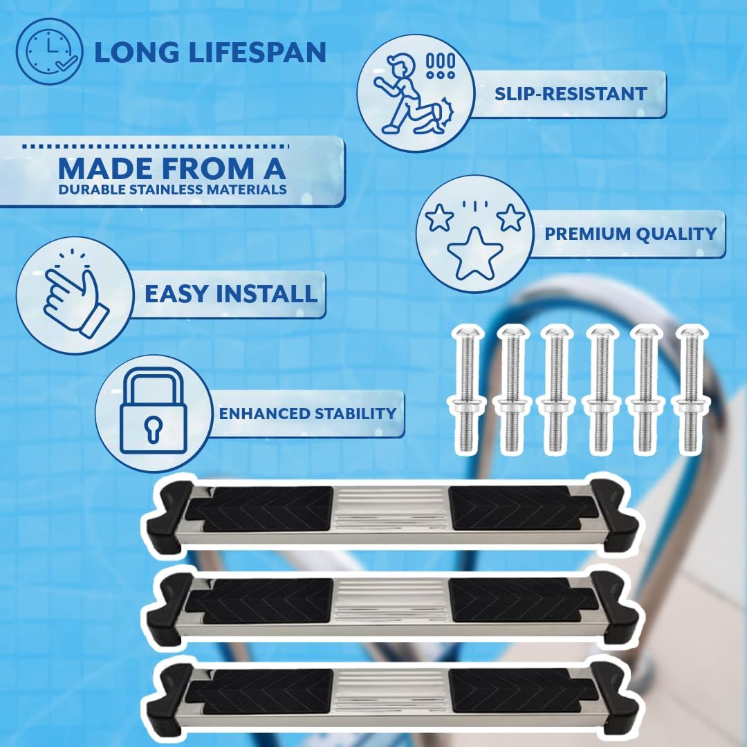 Poolzilla Pool Ladder Replacement Step, Stainless Steel Treaded Design, 18.35" x 1.7"