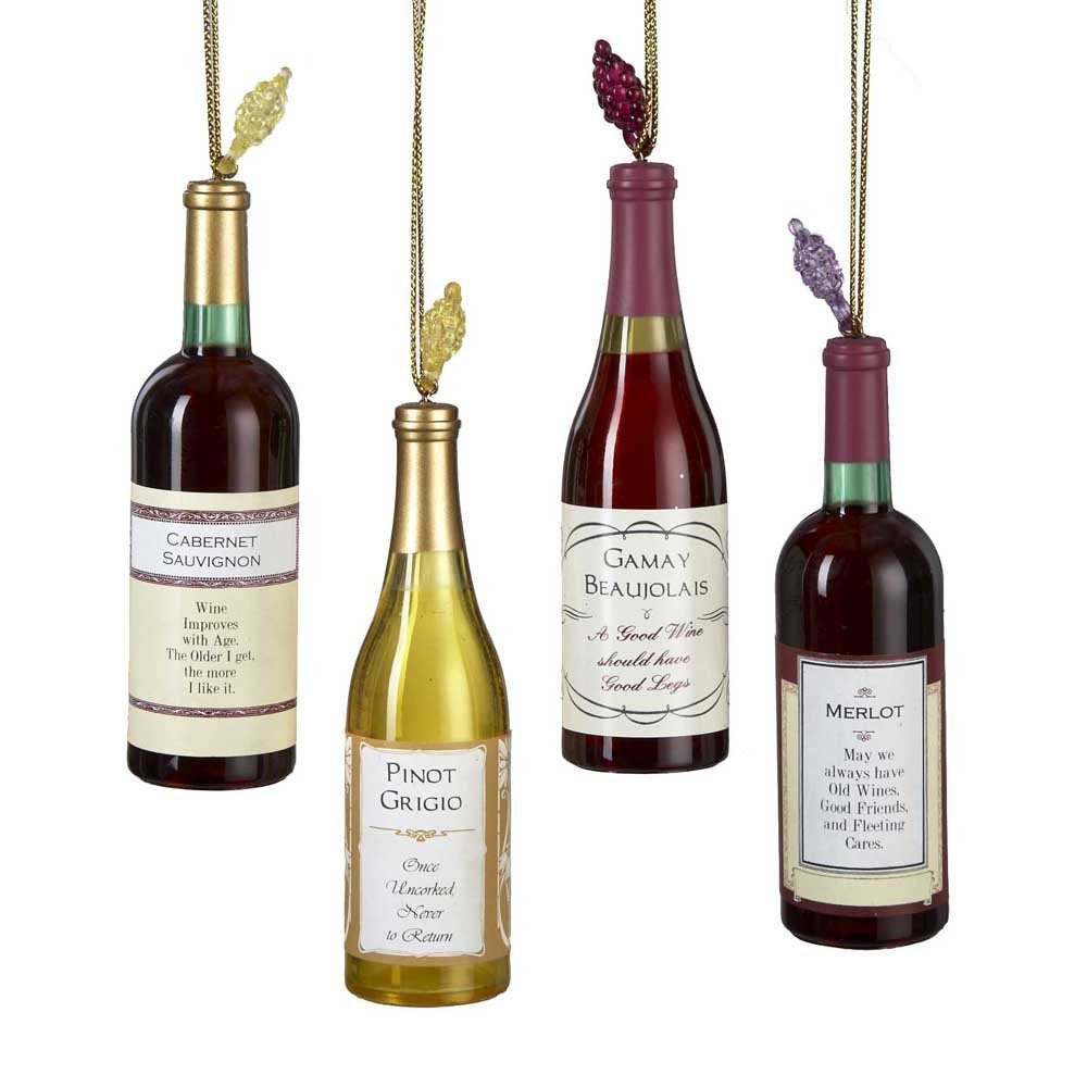 Kurt Adler Acrylic Wine Bottle Ornament, Set of 4