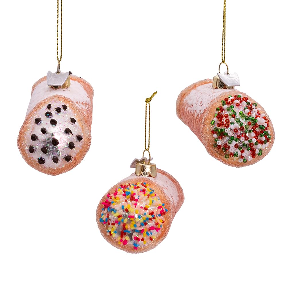 Kurt Adler 4.75-inch Noble Gems™ Glass Cannoli Ornaments