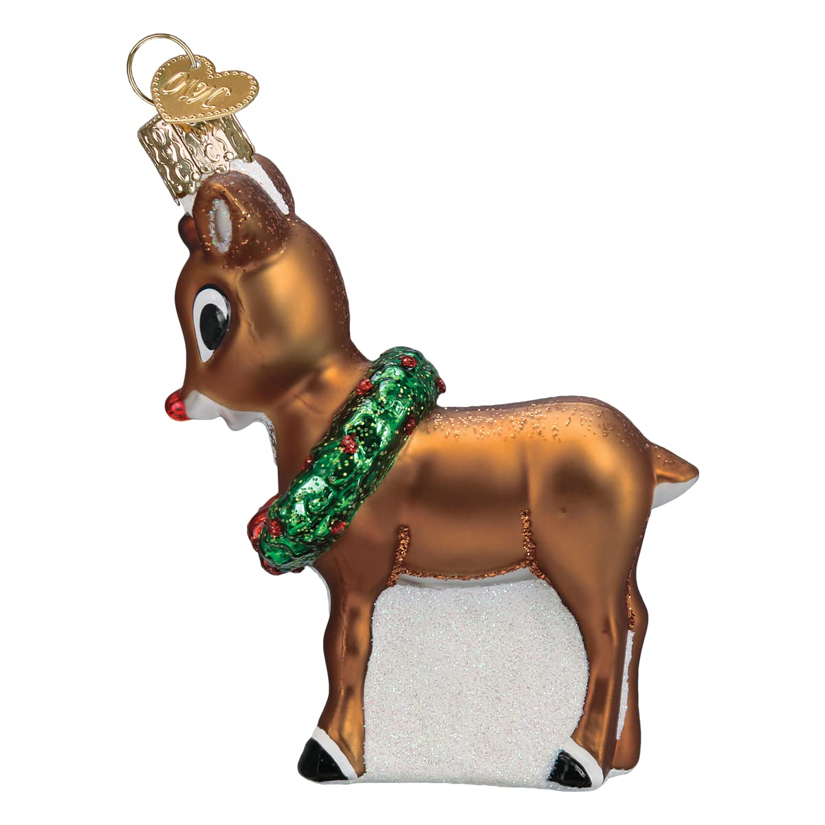 Old World Christmas Rudolph The Red-Nosed Reindeer Glass Blown Ornament for Christmas Tree, Handcrafted Holiday Decoration, Rudolph Collection